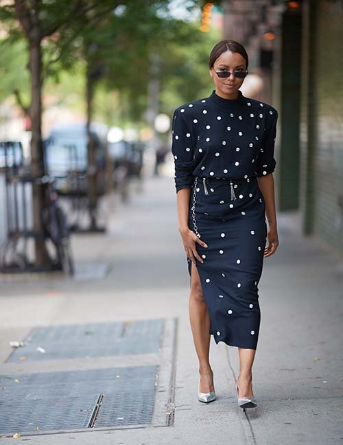 Blue And White Polka Slit Dress