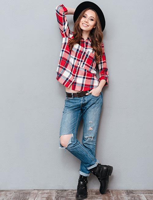Plaid Shirt And Distressed Jeans