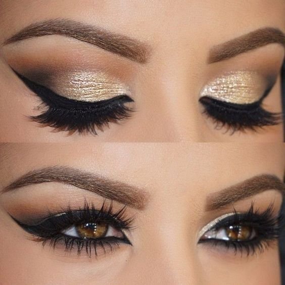 Black and Gold Glitter Eye Makeup