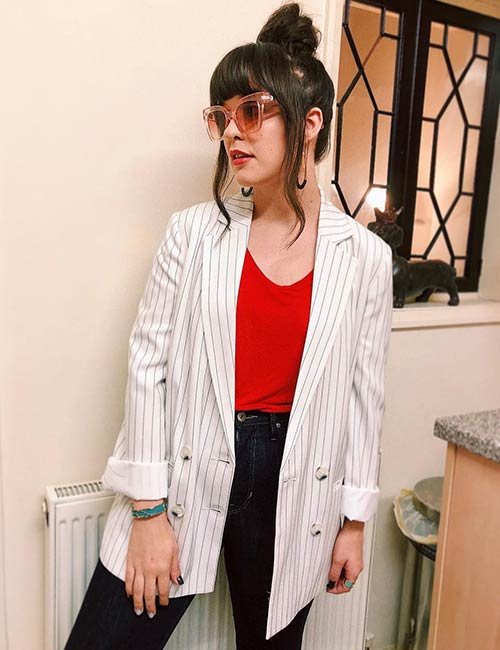 Black Striped Oversize Blazer And A V-Neck T-Shirt