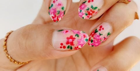 Purple-Pink Floral Nail Art