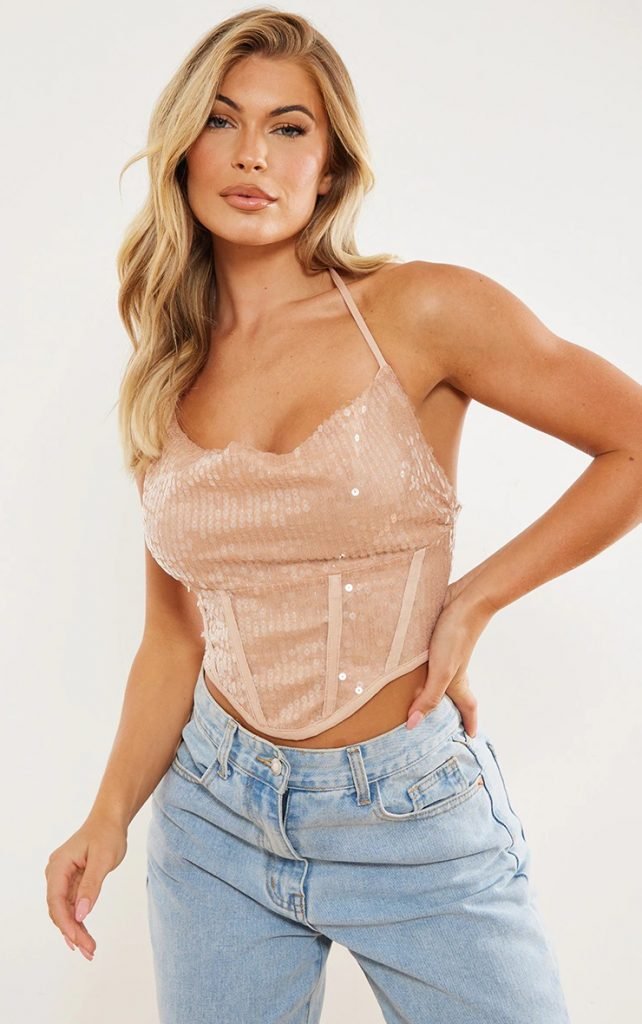 Sequin Crop Top In Nude